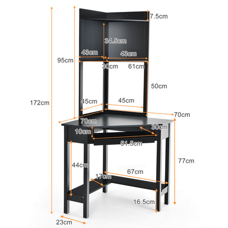 Corner Computer Desk with Hutch and Storage Shelves-Black