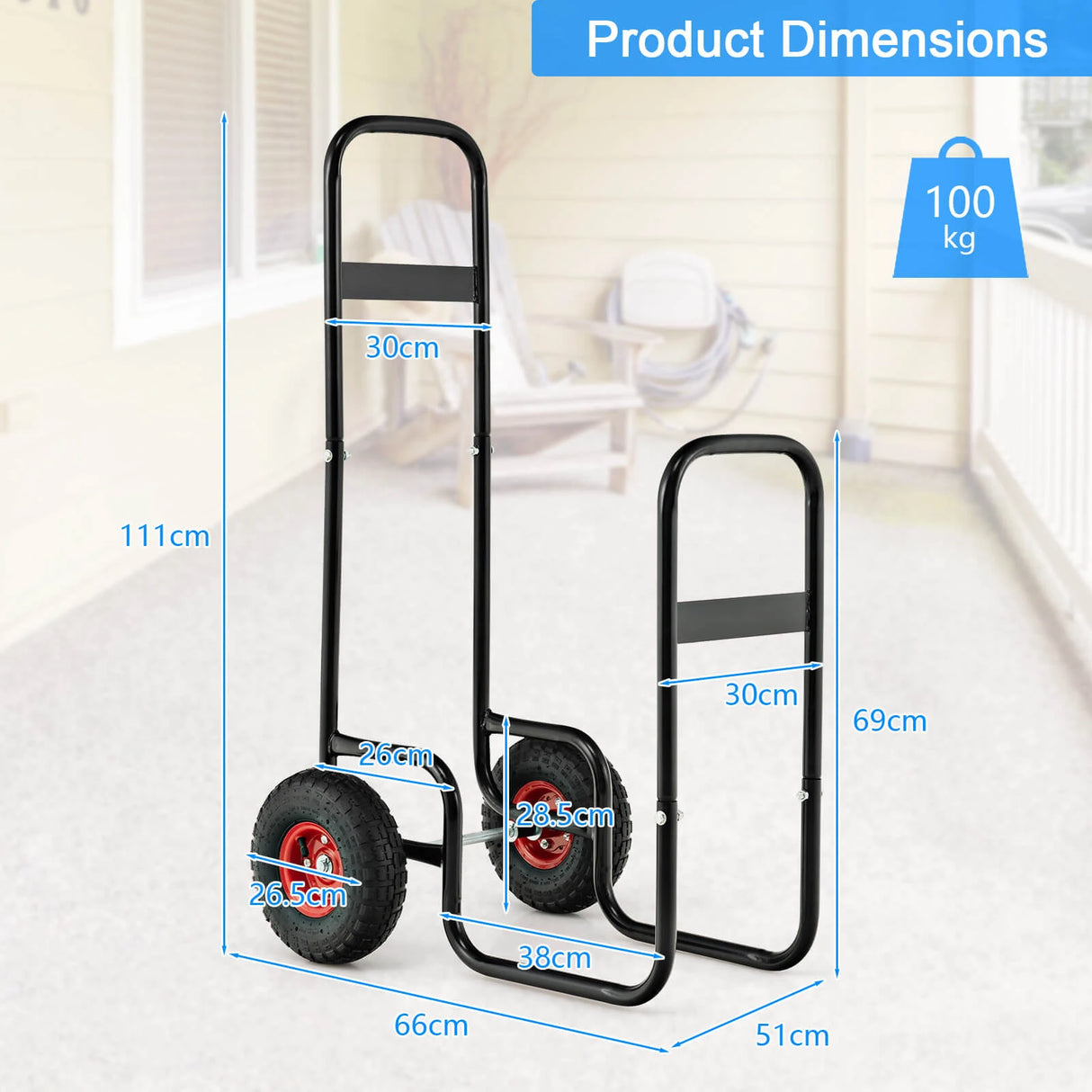 Firewood Log Cart Carrier with Wear-Resistant and Shockproof Rubber Wheels