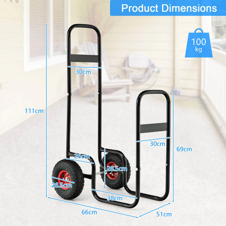 Firewood Log Cart Carrier with Wear-Resistant and Shockproof Rubber Wheels