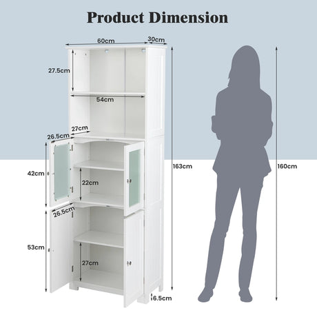 163cm Freestanding Bathroom Cabinet with 2 Compartments & Adjustable Shelves