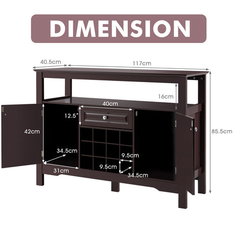 Modern Dining Buffet Cabinet with Wine Rack &amp; 2 Cabinets &amp; Drawer-Coffee