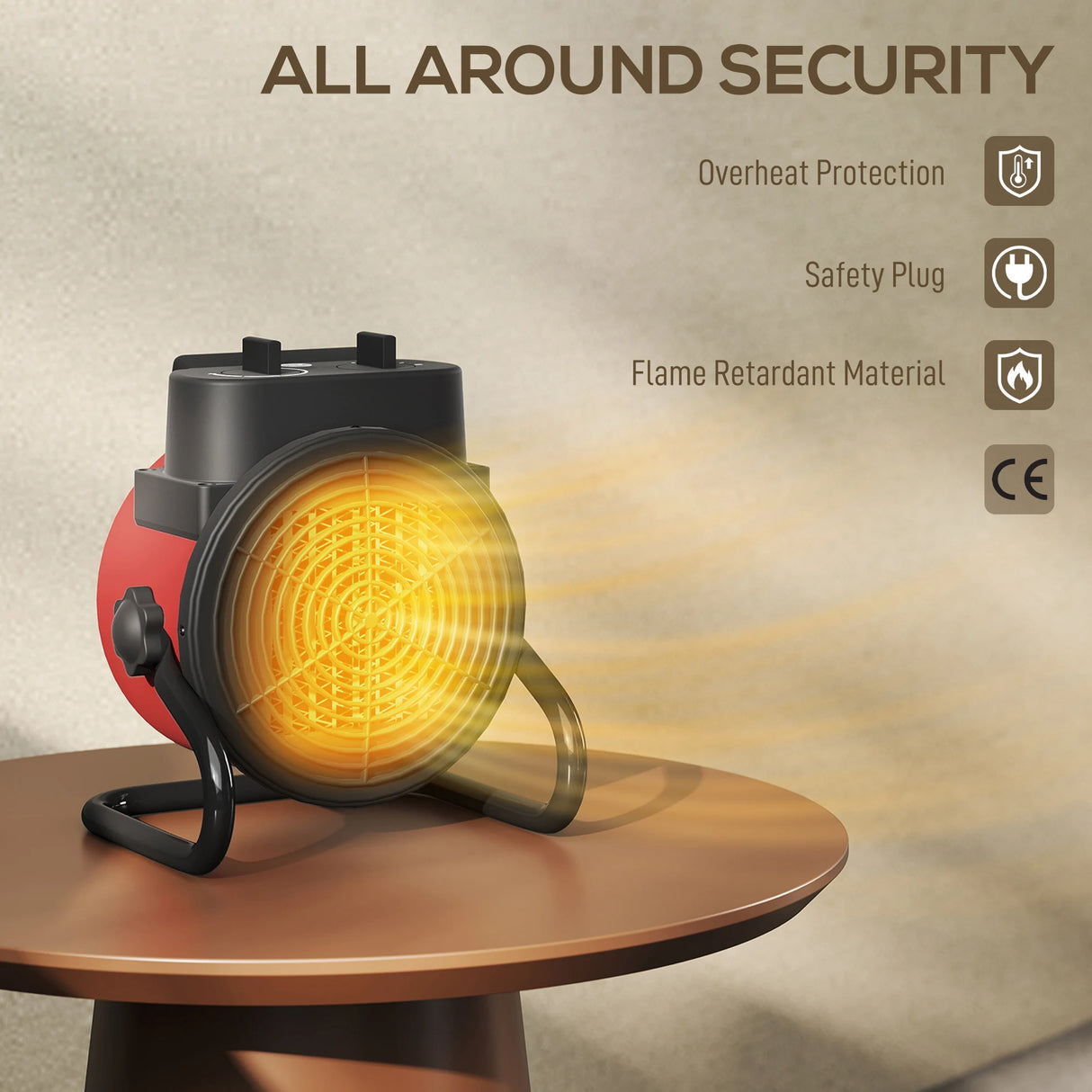 HOMCOM 2000W Portable Ceramic Electric Heater with Fan - Red