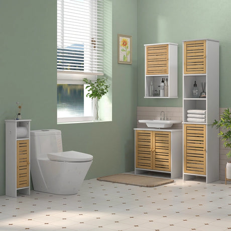 HOMCOM Bathroom Cabinet with Toilet Paper Holder - White