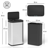 HOMCOM 45L Stainless Steel Sensor Bin - Silver Tone