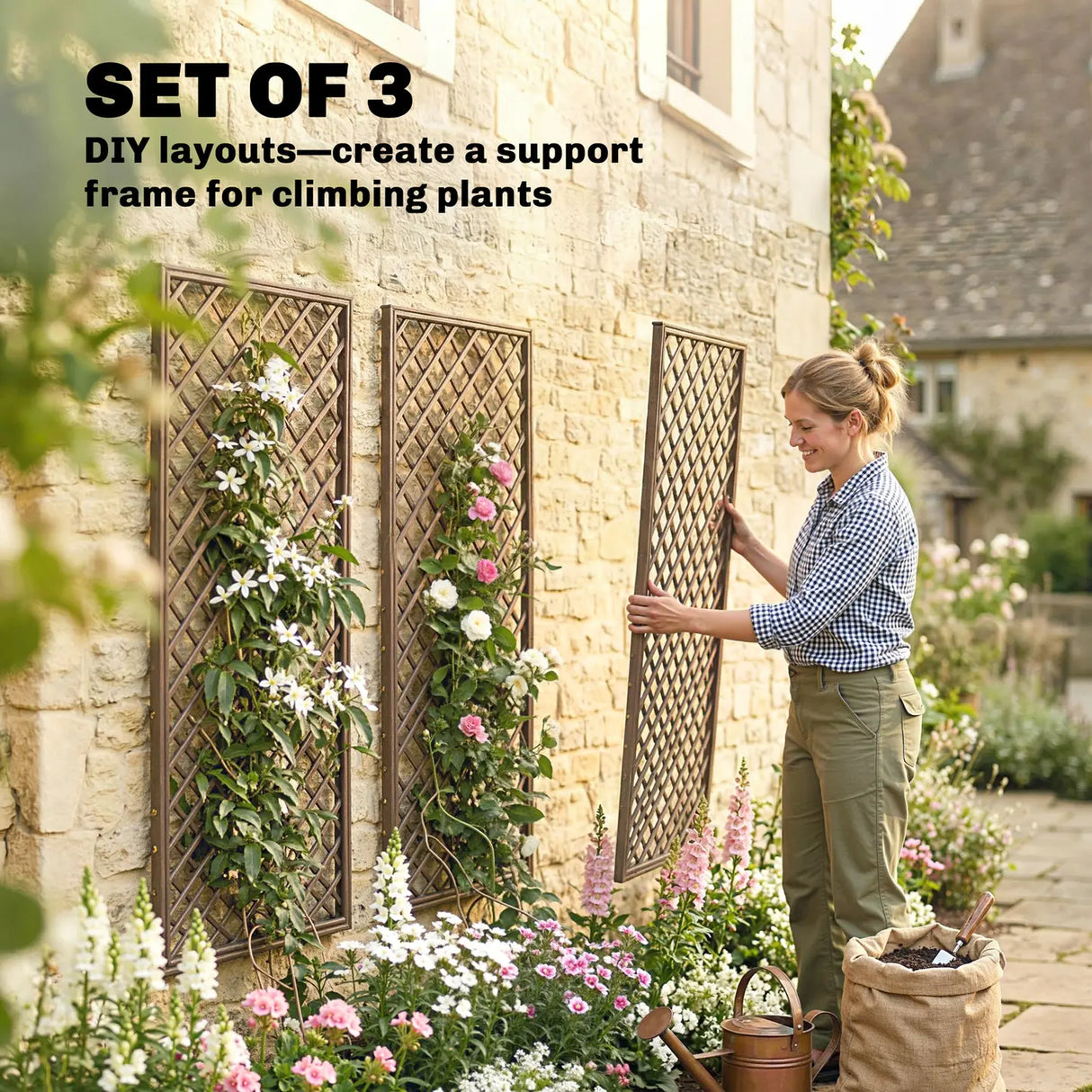 Outsunny Garden Trellis, Decorative Trellis Panels for Climbing Outdoor Plants, Natural Wood Finish