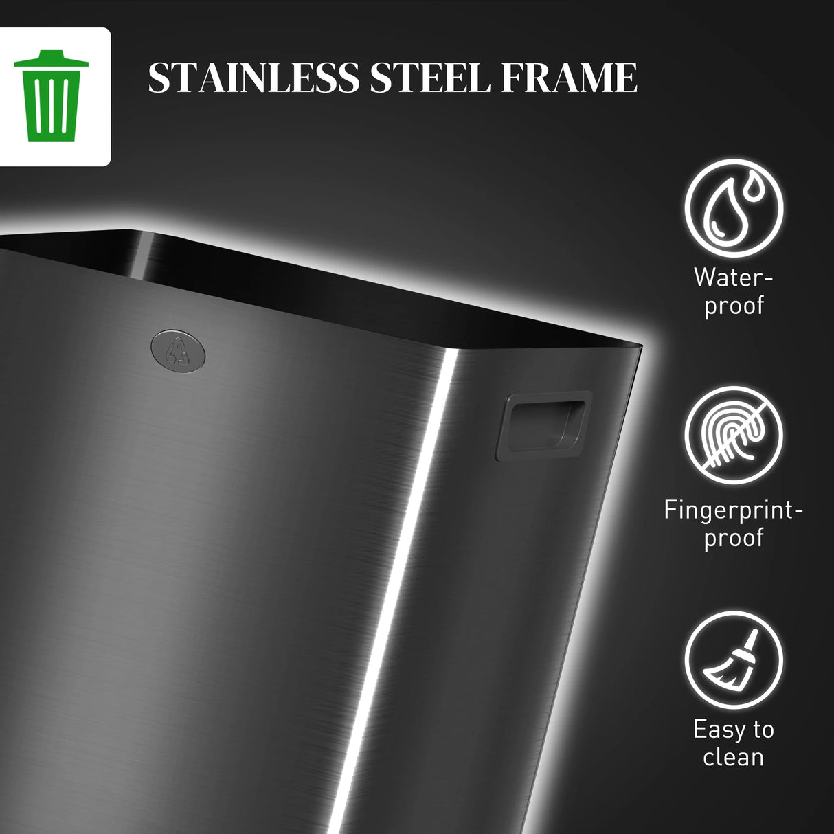 HOMCOM 56L Dual Compartment Stainless Steel Bin, with Deodoriser Holders - Black