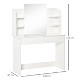 HOMCOM Modern Dressing Table Writing Desk W/ Mirror, Big Drawers, 2-Tier Open Shelf For Home Bedroom White