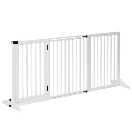 PawHut Wooden Dog Gate, Dog Fence Indoor, Freestanding Dog Barrier, Adjustable Lockable Fence with 3 Panels, 71H x 113-166W cm, White