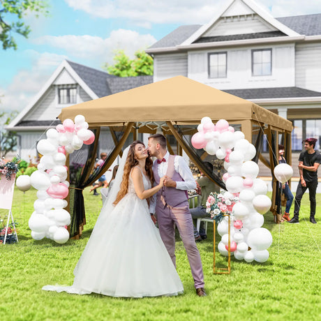 Outsunny 3 x 6m Pop Up Gazebo, Outdoor Canopy Shelter, Marquee Party Wedding Tent with 6 Mesh Walls and Carry Bag, Beige