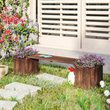 Outsunny Wooden Garden Planter & Bench Combination Garden Raised Bed Patio Park Carbonised Finish 176 x 38 x 40 cm