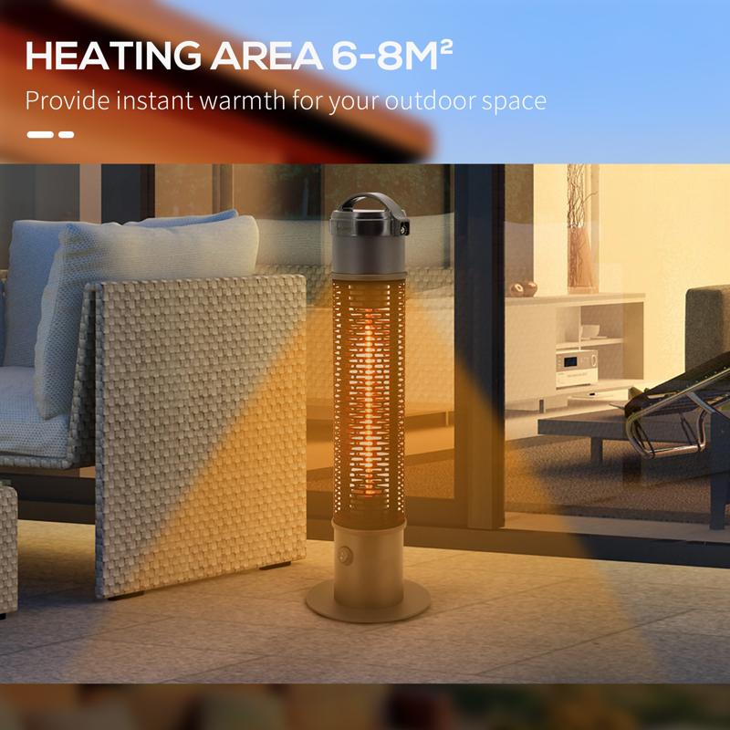 Outsunny Table Top Patio Tower Heater with Cool Touch Felt Mesh Cover, 1.2kW Infrared Outdoor Electric Heater with IP54 Rated Weather Resistance, Tip Over Safety Switch, 1.8 m Power Cord, Φ20 x 65 cm