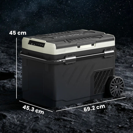 Outsunny 40L Compressor Car Fridge Freezer, Dual Zone Camping Refrigerator with App Control, Telescopic Handle, -20C-20C