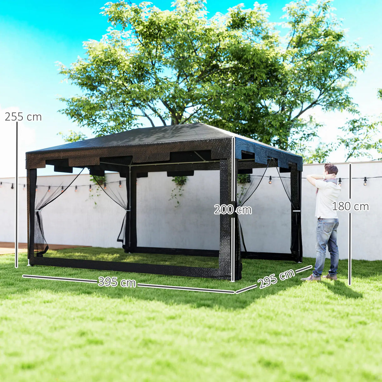 Outsunny 4 x 3 m Party Tent Wedding Gazebo Outdoor Waterproof PE Canopy Shade with Panel