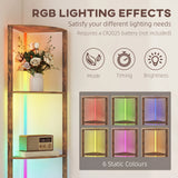 HOMCOM RGB LED Floor Lamp with Shelves, 5-Tier Dimmable Standing Lamp with Adjustable Brightness and Remote Control, Modern Corner Display Shelf Unit for Living Room Bedroom Office, Rustic Brown