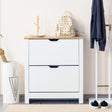 HOMCOM Narrow Shoe Cabinet, Space Saving Shoe Storage Cabinet with 2 Flip Drawers and Adjustable Shelves for 6-12 Pairs of Shoes for Hallways and Living Room, White