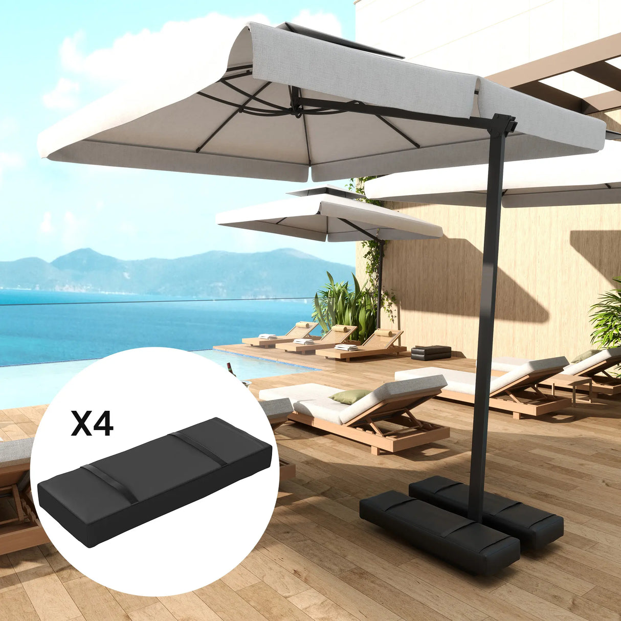 Outsunny Parasol Weights Set of 4, Parasol Base Weights Bags, 25kg Fillable Sandbag Weights with Handles, Cantilever Umbrella Base Weights, Black