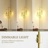HOMCOM 3-Light Floor Lamp, 170cm Industrial Dimmable Standing Lamp with Steel Wire Cage Lampshades for Living Room, Bedroom, Dining Room, Study, Gold Tone
