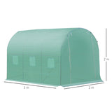 Outsunny Walk-in Polytunnel Greenhouse, Outdoor Garden Tunnel Greenhouse Tent with Zipped Roll-Up Door and 6 Mesh Windows, 3 x 2M