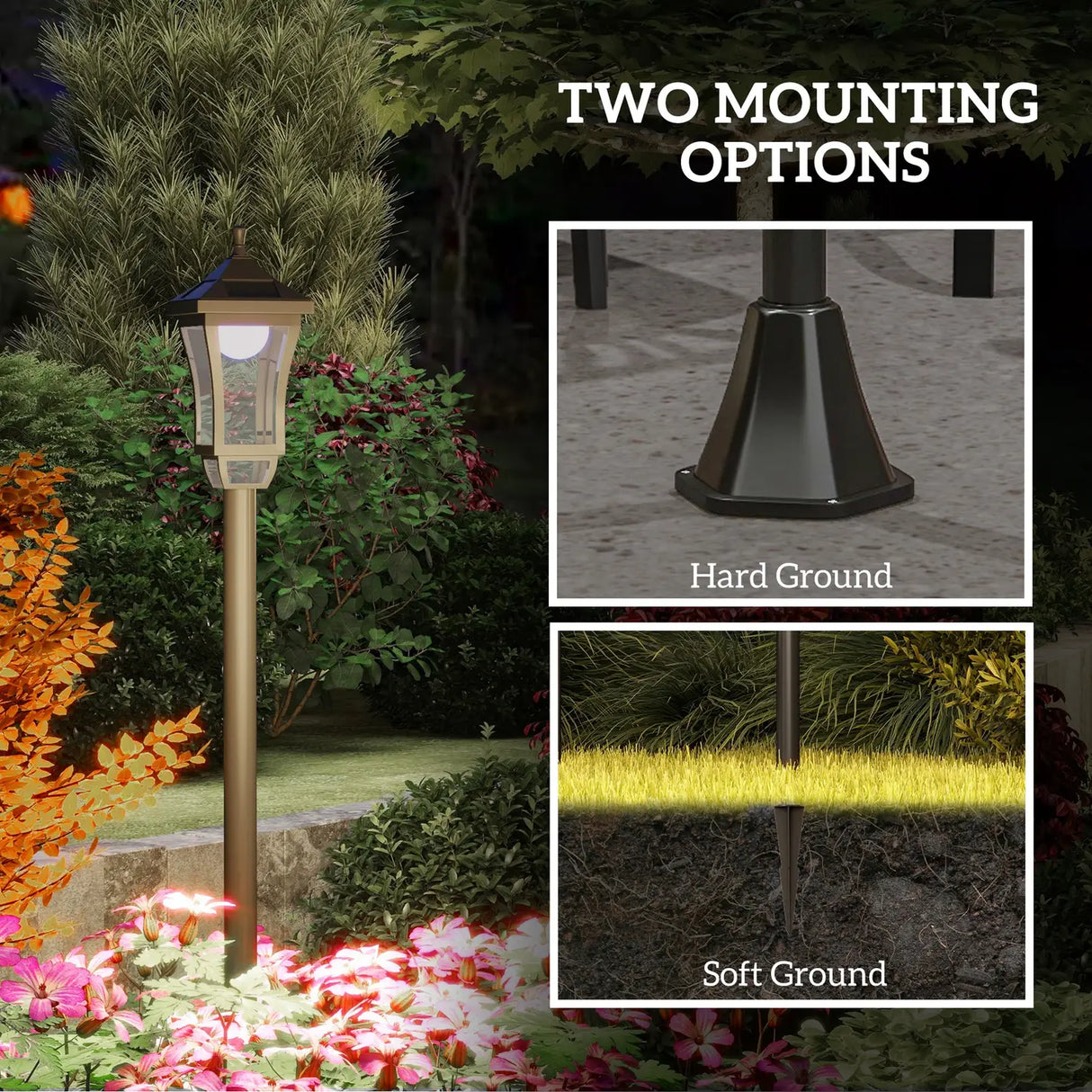 Outsunny 1.3 m Garden Lamp Post Light, LED Outdoor Solar Post Lights, Waterproof IP44 for Patio, Garden, Pathway, Cool White