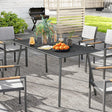 Outsunny Rectangle Garden Table with Slat Top, Steel Frame, Outdoor Table for 6 Person, 150 x 80 x 74 cm, Grey