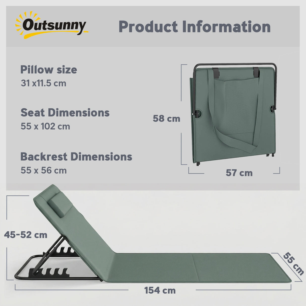 Outsunny Foldable Sun Loungers Set of 2, Portable Folding Beach Lounger with 4-level Adjustable Backrest, Grey