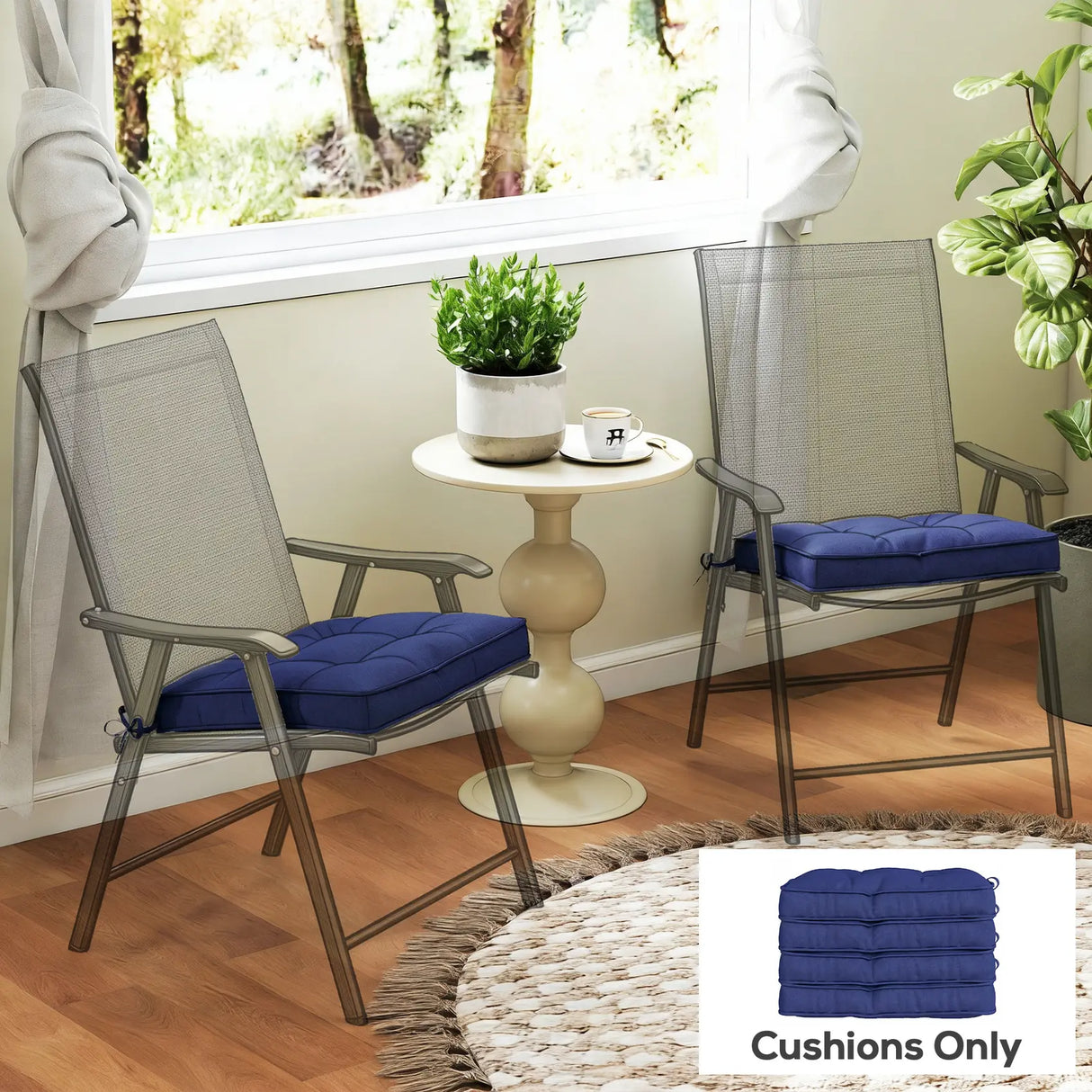 Outsunny Garden Seat Cushion with Ties, 42 x 42cm Replacement Dining Chair Seat Pad, Dark Blue