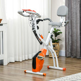 HOMCOM 2-in-1 Folding Exercise Bike with 8-Level Magnetic Resistance, Arm Resistance Band, Pulse Sensor, Orange