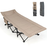 Folding Camping Cot with Carry Bag Cushion and Headrest-khaki
