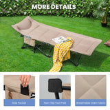 Folding Camping Cot with Carry Bag Cushion and Headrest-khaki