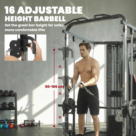 SPORTNOW Home Multi Gym Smith Machine with 65kg Weight Stack, Cable Pulley System, Chest Station, Preacher Pad & Leg Developer