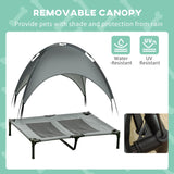 PawHut Raised Dog Bed Waterproof Elevated Pet Cot with Breathable Mesh UV Protection Canopy Grey, for Large Dogs, 92 x 76 x 90cm