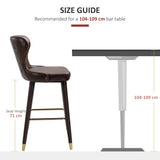 HOMCOM Bar Stools Set of 2, PU Leather Vintage Counter-Height Bar Chair, Luxury European Style Kitchen Stools with Back, Brown