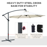 Outsunny Umbrella Parasol W/Solar Powered LED strips, 2.95x2.45H m-Cream