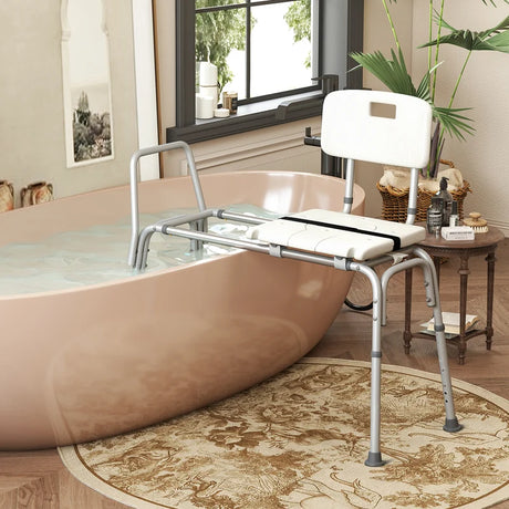 Sliding Tub Transfer Bench Adjustable Inside Bathtub Chair with Safety Belt