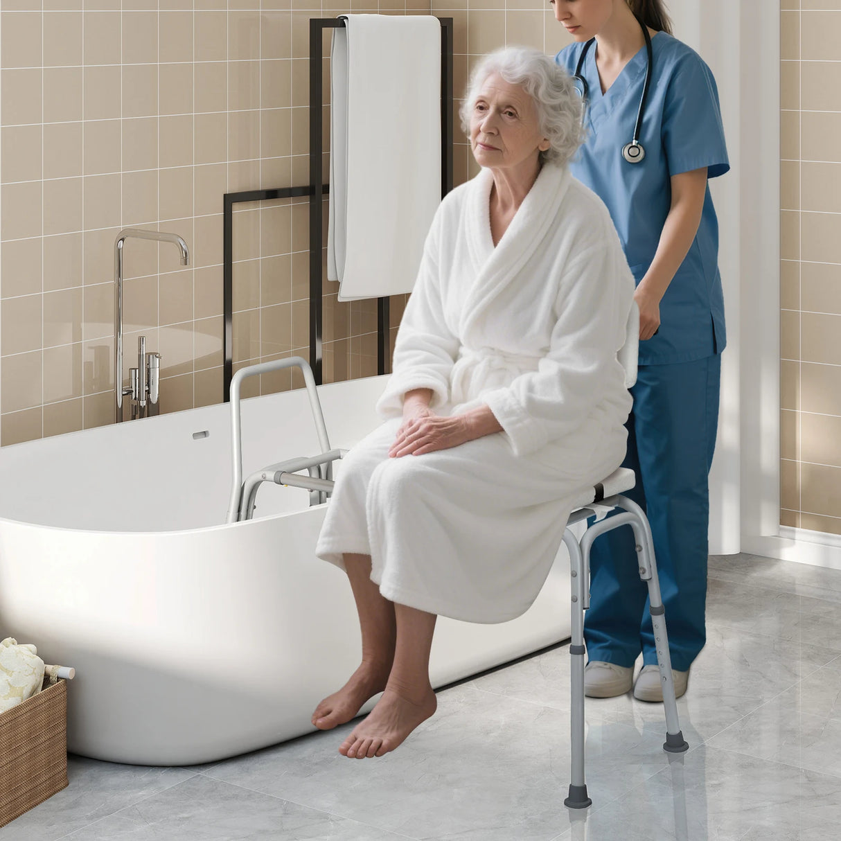 Sliding Tub Transfer Bench Adjustable Inside Bathtub Chair with Safety Belt