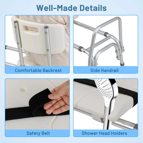 Sliding Tub Transfer Bench Adjustable Inside Bathtub Chair with Safety Belt