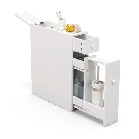 White wooden bathroom cabinet side cabinet niche cabinet white