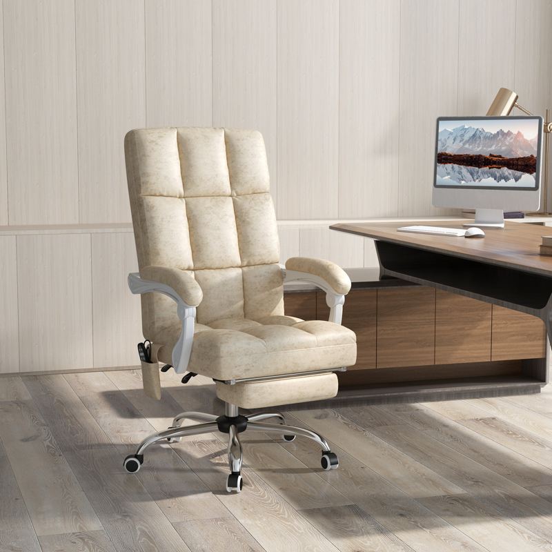 Vinsetto Massage Office Chair, Ergonomic Desk Chair, Comfy Work Study Chair with Heat, Padded Seat, 135 Reclining Back and Footrest for Home Office, Beige