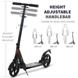 HOMCOM Folding Kick Scooter, Adjustable Ride On Scooter with 200mm Big Wheels and Double Shock Absorption, Urban Scooter for 14+ Teens Adult, Black