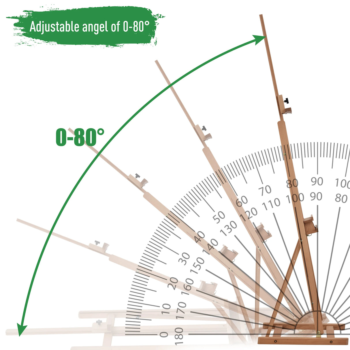 Vinsetto Wooden Easel Stand H-Frame Artist Easel with 171-230cm Adjustable Height and 0-80 Working Angles Beech Wood Art Easel for Displaying Painting Wedding Sign Nature Wood Finish