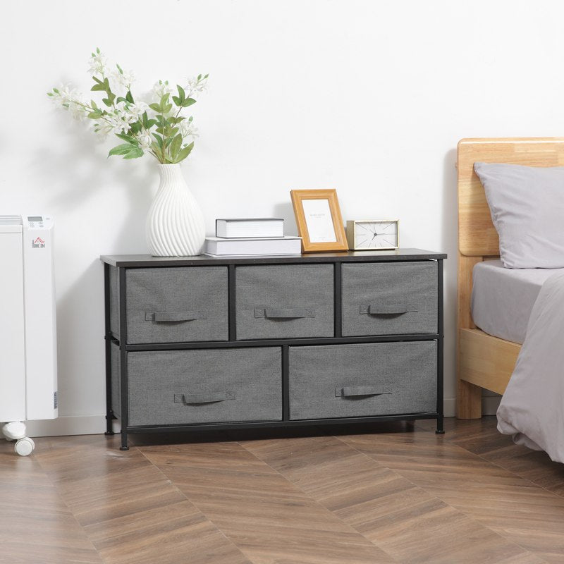 HOMCOM Chest of Five Fabric Drawers - Grey