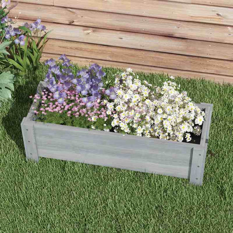 Outsunny 58L Garden Raised Bed Planter Grow Containers for Outdoor Patio Plant Flower Vegetable Pot Fir Wood, 100 x 36.5 x 36 cm, Grey