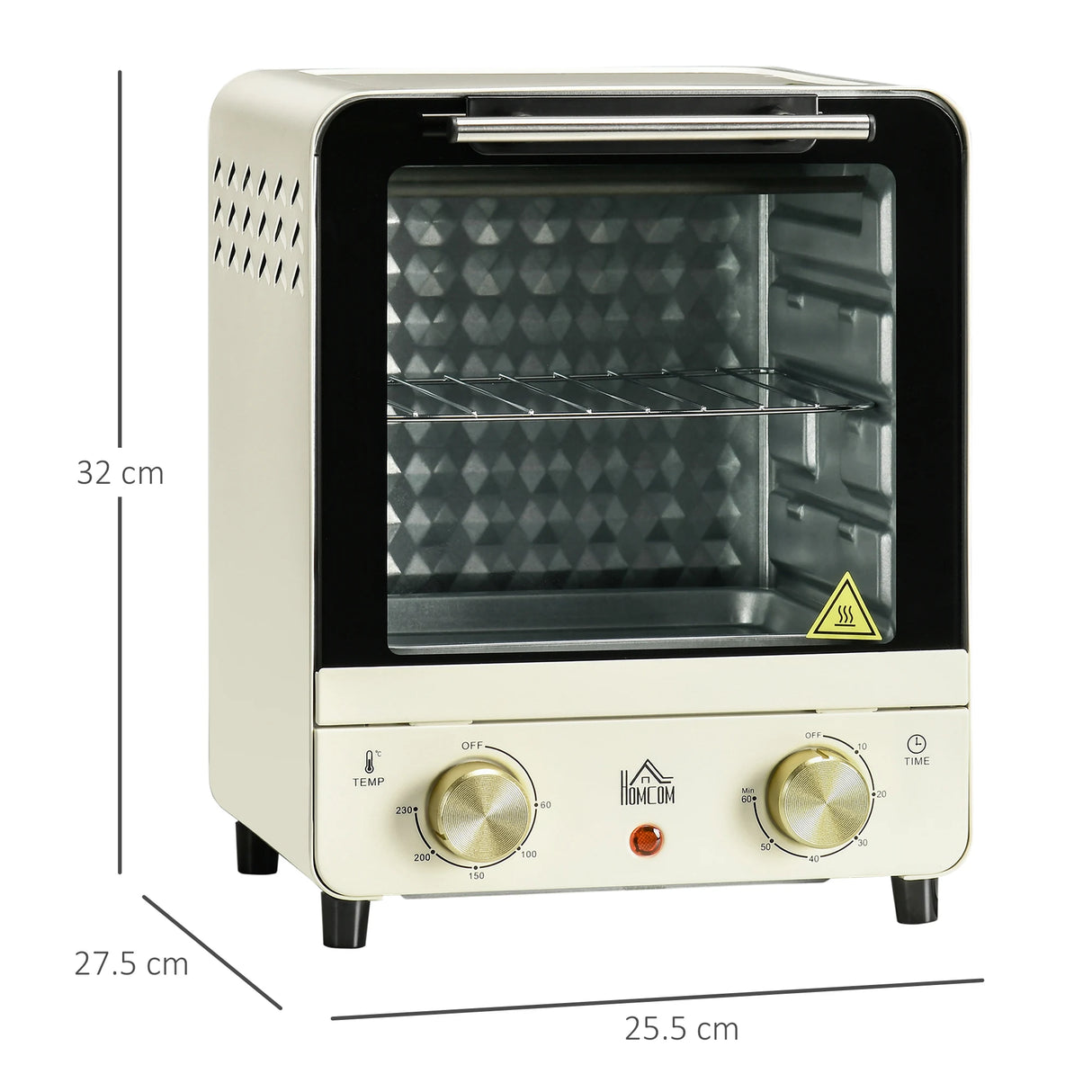 HOMCOM Mini Oven, 15 Litres Electric Oven and Grill with 60-230C Adjustable Temperature, 60 Minute Timer, Include Baking Tray, Wire Rack and Crumb Tray, 1000W, Cream White