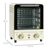 HOMCOM Mini Oven, 15 Litres Electric Oven and Grill with 60-230C Adjustable Temperature, 60 Minute Timer, Include Baking Tray, Wire Rack and Crumb Tray, 1000W, Cream White