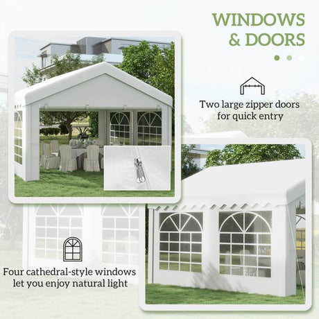 Outsunny 4m x 4m Garden Gazebo, Galvanised Marquee Party Tent with Removable Sides and Windows for Parties, Wedding and Events, White