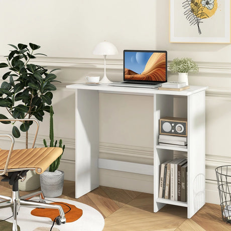 Small Computer Desk with Storage and Adjustable Shelf-White