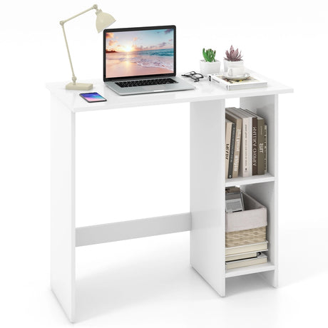Small Computer Desk with Storage and Adjustable Shelf-White