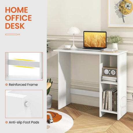 Small Computer Desk with Storage and Adjustable Shelf-White