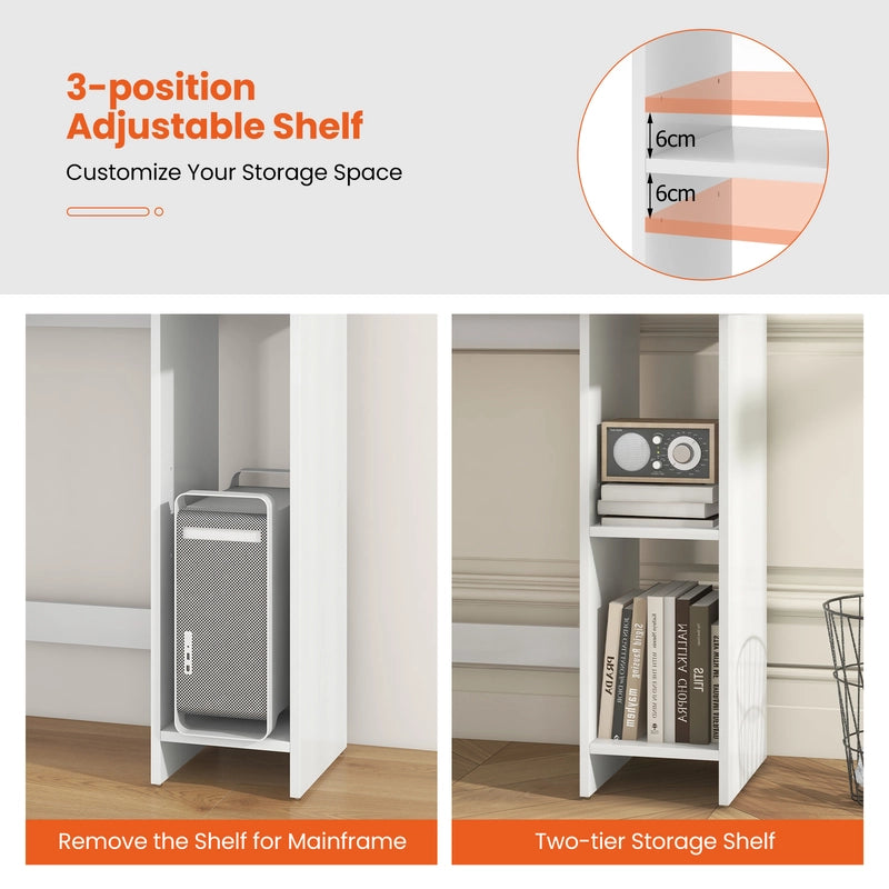 Small Computer Desk with Storage and Adjustable Shelf-White