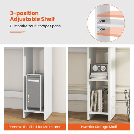 Small Computer Desk with Storage and Adjustable Shelf-White